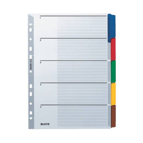 Leitz 4320 Register - blanko, Karton, A4, 5 Blatt, Taben 5-farbig