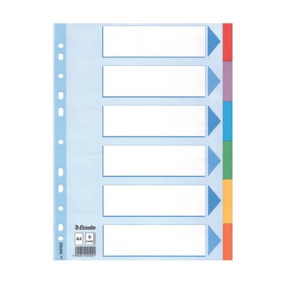 Esselte Register - blanko, Karton, A4, 6 Blatt, weiß, farbige Taben
