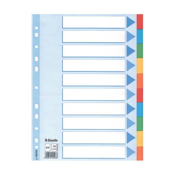 Esselte Register - blanko, Karton, A4, 10 Blatt, weiß, farbige Taben