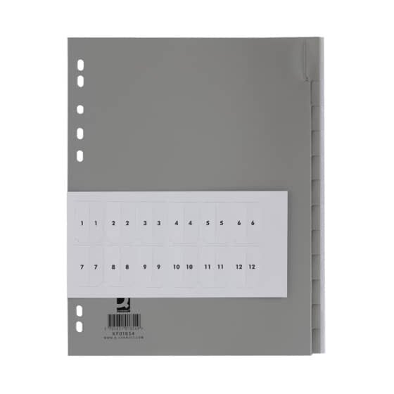 Q-Connect® Register - blanko, PP, A4 Überbreite, 12 Blatt, grau