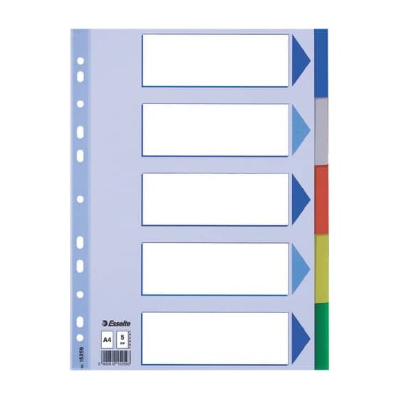 Esselte Register - blanko, A4, PP, 5-teilig + Deckblatt, farbig