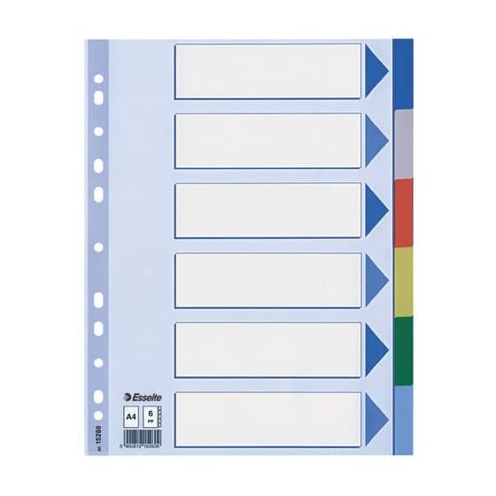 Esselte Register - blanko, A4, PP, 6-teilig + Deckblatt, farbig