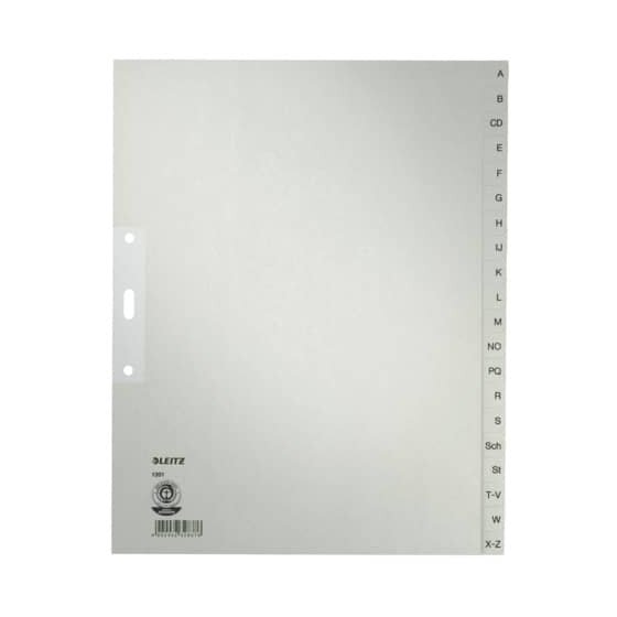 Leitz 1201 Register - A - Z, Papier, A4 Überbreite, 20 Blatt, grau