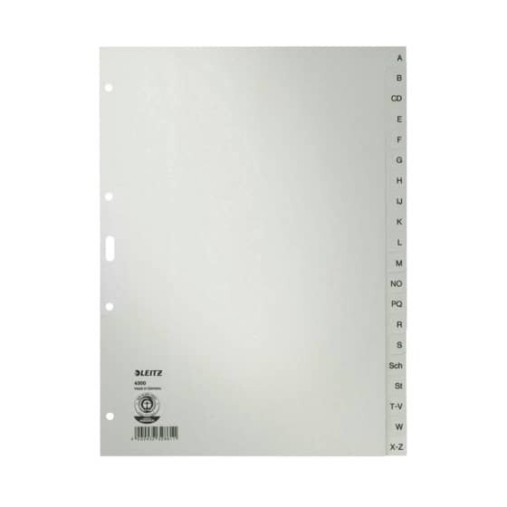 Leitz 4300 Register - A - Z, Papier, A4, 30 cm hoch, 20 Blatt, grau