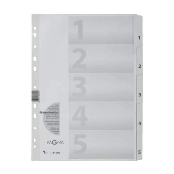 Pagna® Zahlenregister - 1 - 5, Karton, A4, 5 Blatt, weiß