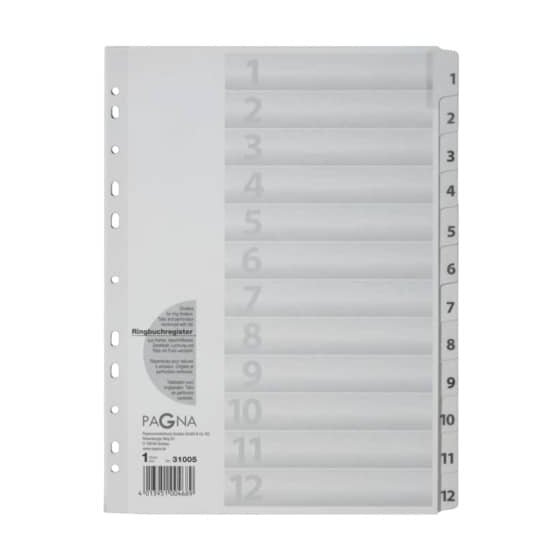 Pagna® Zahlenregister - 1 - 12, Karton, A4, 12 Blatt, weiß