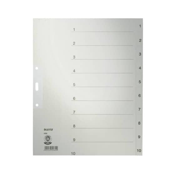 Leitz 1232 Zahlenregister - 1-10, Papier, A4 Überbreite, 10 Blatt, grau