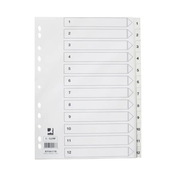 Q-Connect® Zahlenregister - 1 - 12, PP, A4, 12 Blatt, weiß