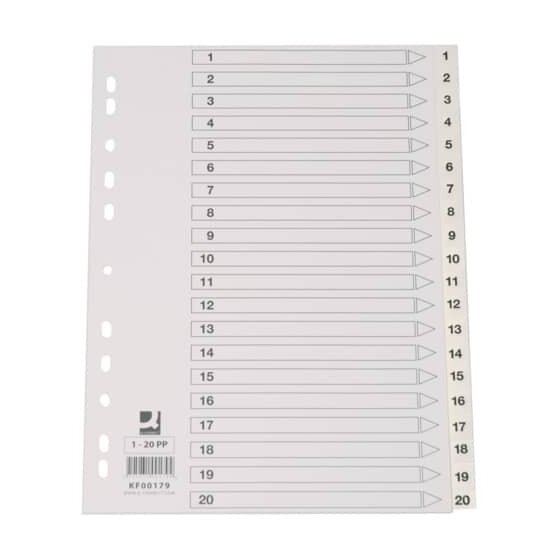 Q-Connect® Zahlenregister - 1 - 20, PP, A4, 20 Blatt, weiß
