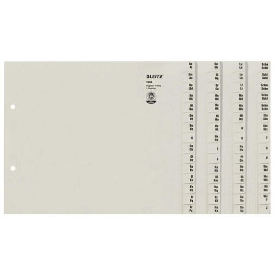 Leitz 1304 Registerserie - A-Z, Papier, A4 Überbreite, für 4 Ordner, grau