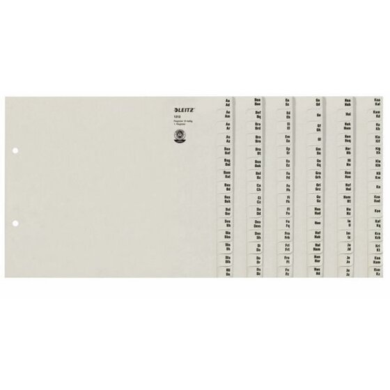 Leitz 1324 Registerserie - A-Z, Papier, A4 Überbreite, für 24 Ordner, grau