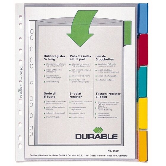 Durable Hüllenregister - Folie, blanko, transparent, A4, 5 Blatt