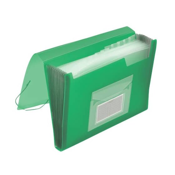 Q-Connect® Fächermappe - 13 Taschen, 250 Blatt, PP, transluzent grün