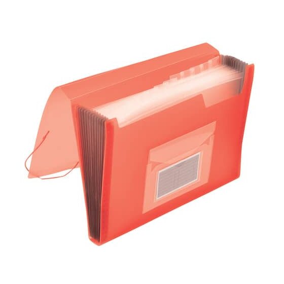 Q-Connect® Fächermappe - 13 Taschen, 250 Blatt, PP, transluzent rot