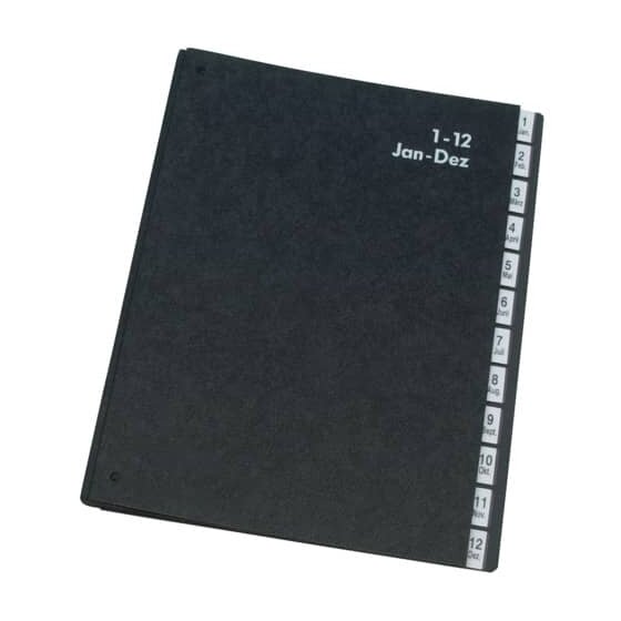 Q-Connect® Pultordner Hartpappe - 1 - 12, 12 Fächer, Farbe schwarz