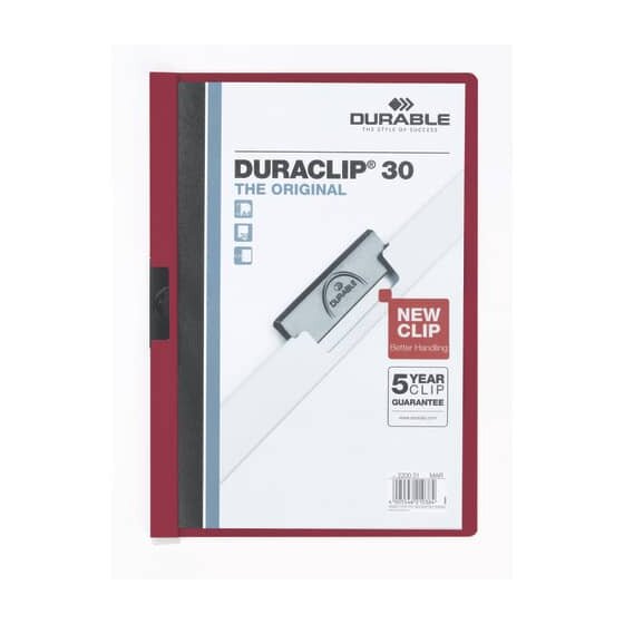 Durable Klemm-Mappe DURACLIP® 30 - A4, aubergine/dunkelrot