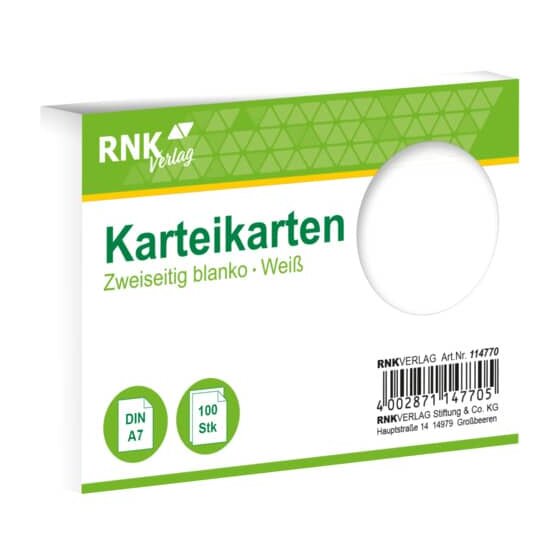 RNK Verlag Karteikarten - DIN A7, blanko, weiß, 100 Karten