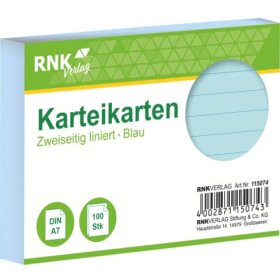 RNK Verlag Karteikarten - DIN A7, liniert, blau, 100 Karten