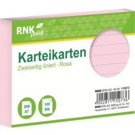 RNK Verlag Karteikarten - DIN A7, liniert, rosa, 100 Karten
