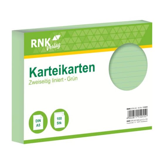 RNK Verlag Karteikarten - DIN A5, liniert, grün, 100 Karten