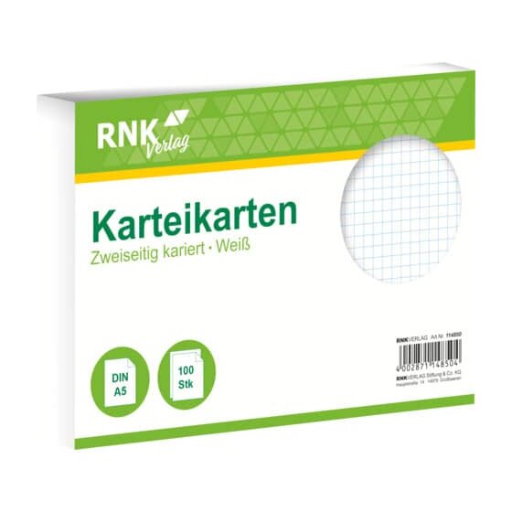 RNK Verlag Karteikarten - DIN A5, kariert, weiß, 100 Karten