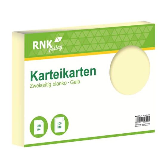 RNK Verlag Karteikarten - DIN A4, blanko, gelb, 100 Karten