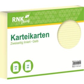 RNK Verlag Karteikarten - DIN A4, liniert, gelb, 100 Karten