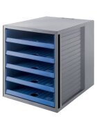 HAN Schubladenbox SCHRANK-SET KARMA - A4/C4, 5 offene Schubladen, grau-öko-blau