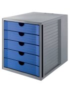 HAN Schubladenbox SYSTEMBOX KARMA - A4/C4, 5 geschlossene Schubladen, grau-öko-blau