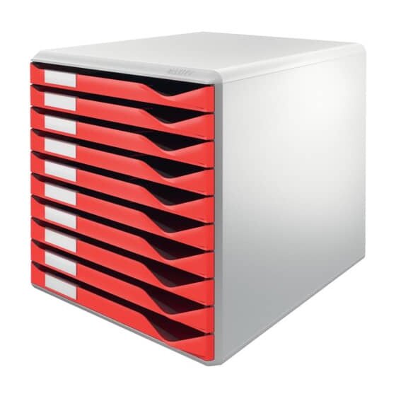 Leitz 5281 Schubladenset Formular-Set - A4/C4, 10 geschlossene Schubladen, lichtgrau/rot