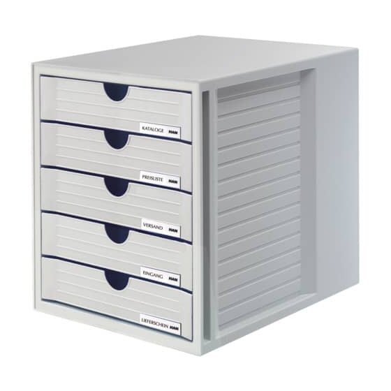 HAN Schubladenbox SYSTEMBOX - A4/C4, 5 geschlossene Schubladen, lichtgrau