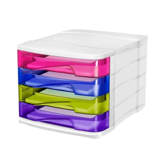 Ellypse by Cep Schubladenbox Ellypse - A4, 4 halboffene Schubladen, weiß/pink-, blau-, grün-, violett-transparent