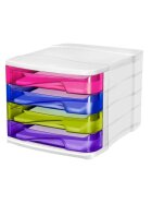 Ellypse by Cep Schubladenbox Ellypse - A4, 4 halboffene Schubladen, weiß/pink-, blau-, grün-, violett-transparent