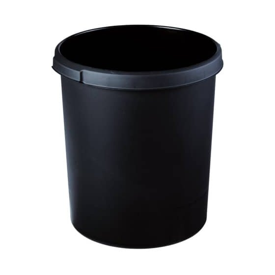 HAN Papierkorb KLASSIK - 30 Liter, rund, 2 Griffmulden, extra stabil, schwarz