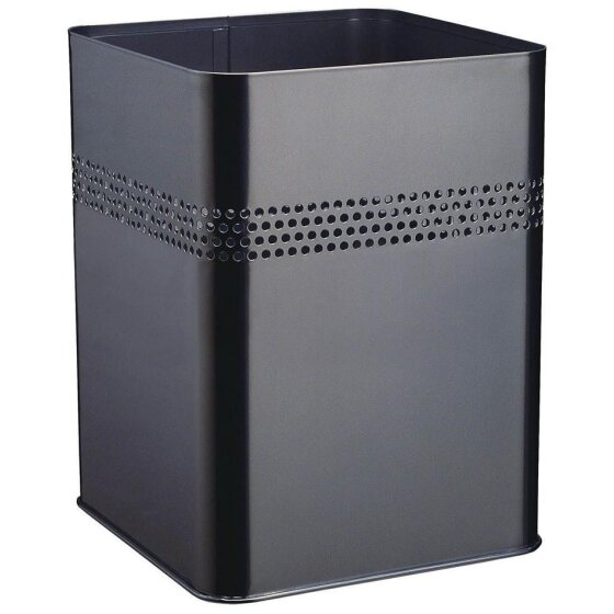 Papierkorb, schwarz, Metall, viereckig, 18,5 Liter, perforierte Streifen, Höhe: 320 mm, Ø 240 mm