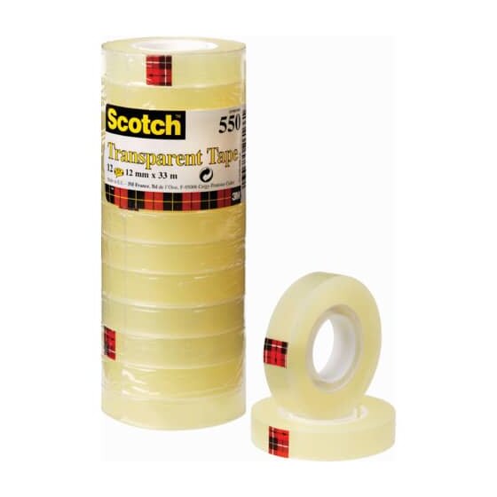 Scotch® Klebeband Transparent 550, Polypropylenfolie, 33 m x 12 mm, 12 Rollen