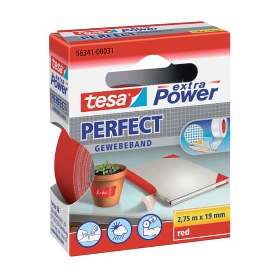 tesa® Gewebeklebeband extra Power Perfect - 2,75 m x 19 mm, rot
