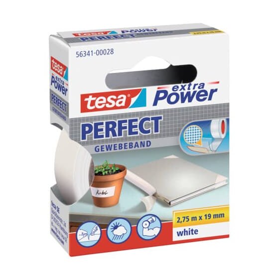 tesa® Gewebeklebeband extra Power Perfect - 2,75 m x 19 mm, weiß