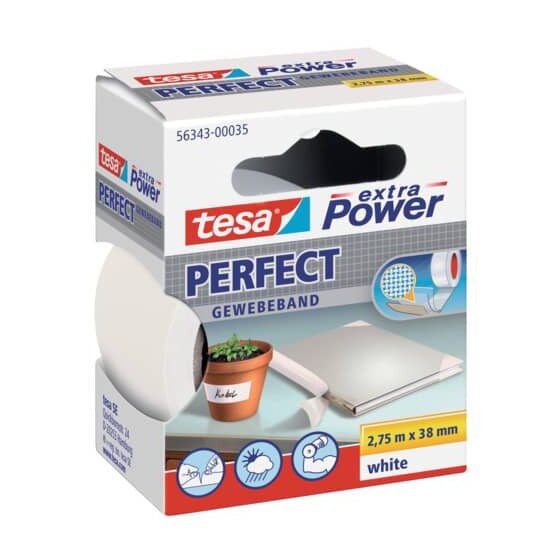 tesa® Gewebeklebeband extra Power Perfect - 2,75 m x 38 mm, weiß