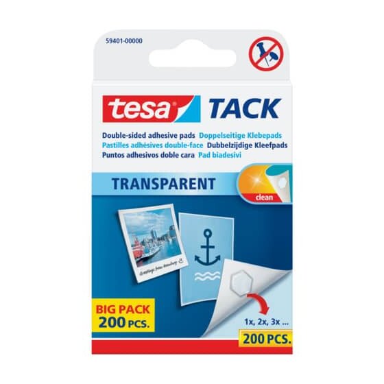 tesa® Tack® Klebestücke - 200 Stück, 10 x 10 mm, transparent, ablösbar
