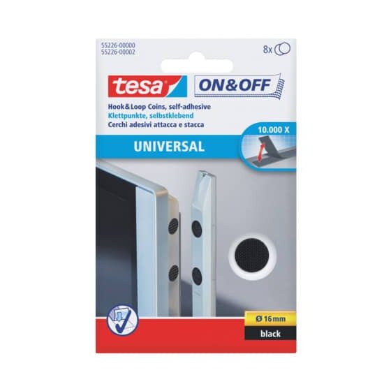 tesa® On & Off Klettpunkte - Ø 16 mm, schwarz, selbstklebend