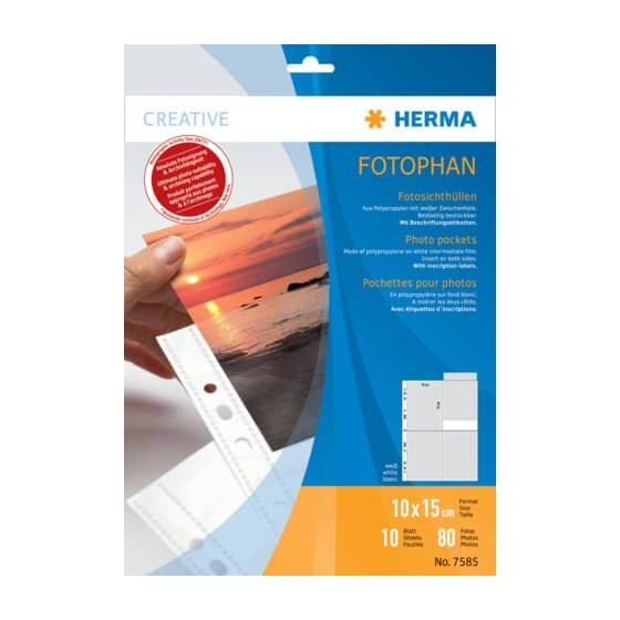 Herma 7585 Fotophan 100 x 150 mm hoch weiß 10 Hüllen