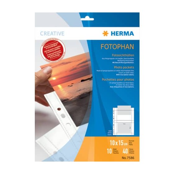 Herma 7586 Fotophan 100 x 150 mm quer weiß 10 Hüllen