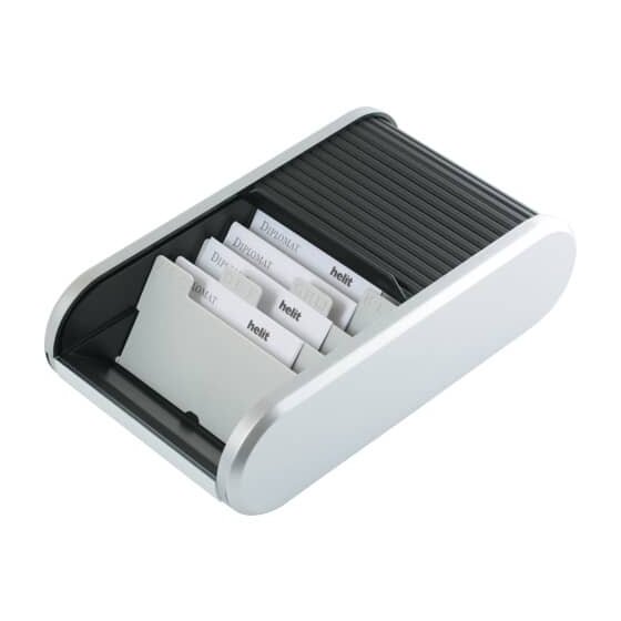 Helit Visitenkartenbox Silver - für 300 Karten, schwarz/silber