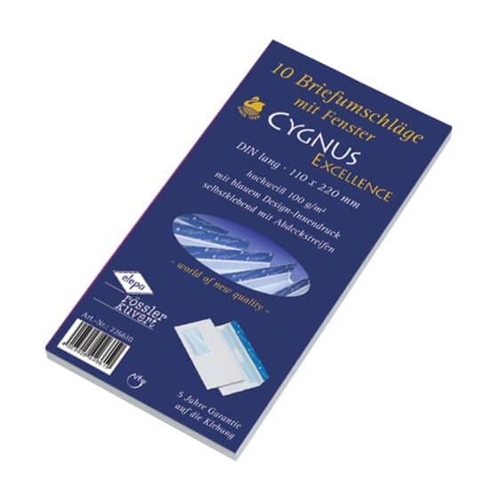 Cygnus Excellence Briefumschlag DL, haftkebend, weiß, Offset 100g, 10 Stück mit Fenster