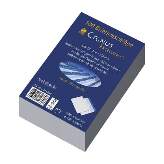 Cygnus Excellence Briefumschlag C6, haftkebend, weiß, Offset 100g, 100 Stück