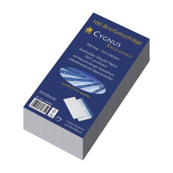 Cygnus Excellence Briefumschlag DL, haftkebend, weiß, Offset 100g, 100 Stück