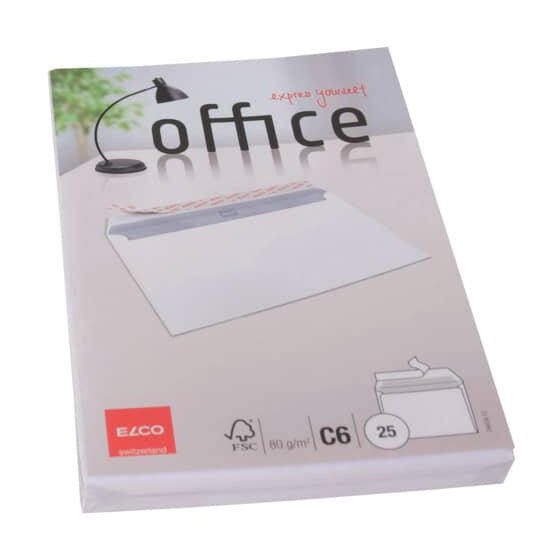 Elco Briefumschlag Office - C6, hochweiß, haftklebung, Idr, 80 g/qm, 25 Stück