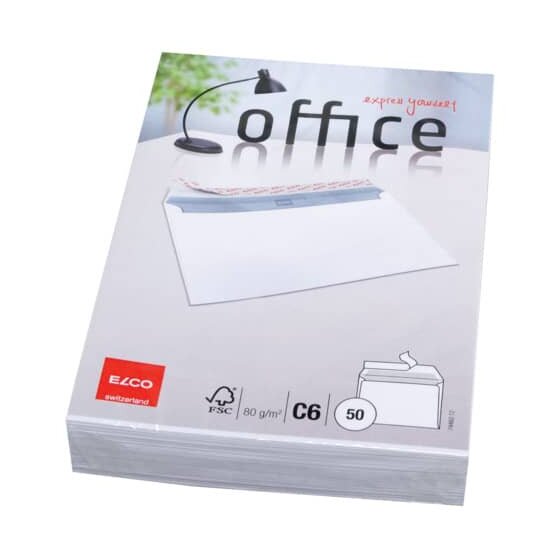 Elco Briefumschlag Office - C6, hochweiß, haftklebend, ohne Fenster, 80 g/qm, 50 Stück