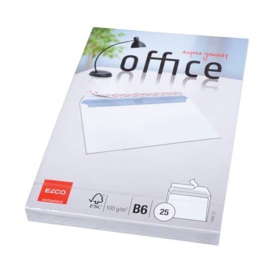 Elco Briefumschlag Office - B6, hochweiß, haftklebend, ohne Fenster, 100 g/qm, 25 Stück